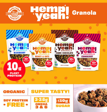 Manitoba Harvest Hemp Yeah! Granola, with 10 g of Protein, 3.5 g Omegas, 3 g of Fiber and less than 10 g Sugar Per Serving, Organic, Non-GMO, Honey & Oats, 10 Oz, Packaging May Vary
